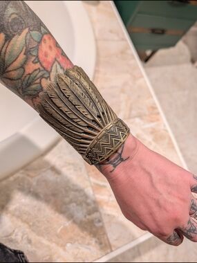 Antique Brass Feather Cuff Bracelet